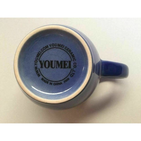 Art Pottery Blue Brown Coffee Mug & Saucer Glossy Crackle Glaze Ceramic Youmei main image 8
